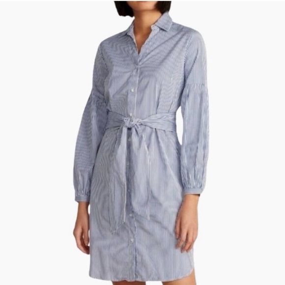 J. McLaughlin Millbury Shirt Dress Tie Belt Blue White Striped Small - Picture 15 of 16